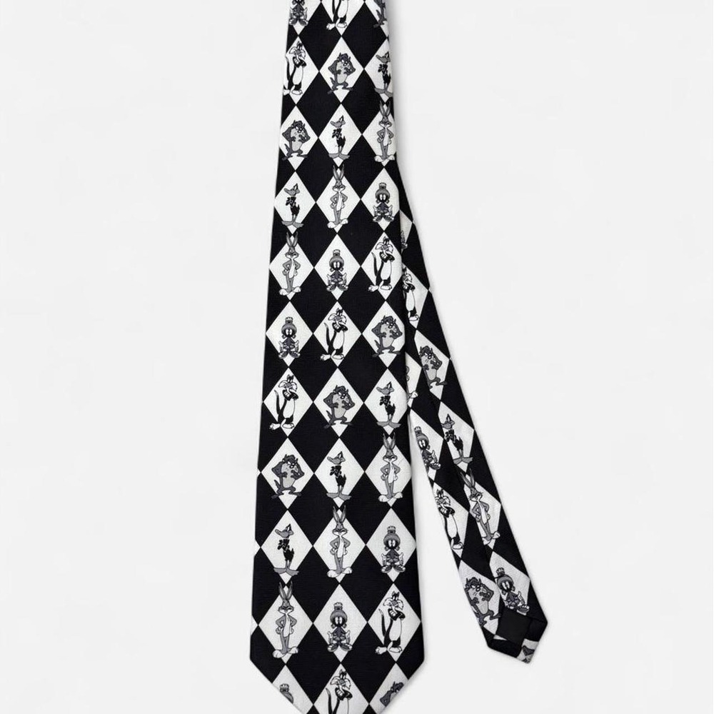 Looney Tunes black and white diamond pattern tie